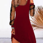 A-Line Long Sleeves Mesh Split-Joint U-Neck Mini Dresses