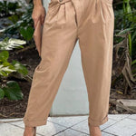 Taupe Unbalanced Button Cropped Pants
