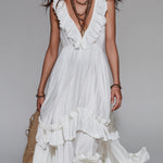 Vintage Sleeveless Maxi Dress With Ruffle Details