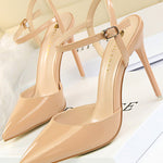 Belt Buckle Pointed-Toe Shiny Split-Joint Pumps Sandals