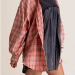 Women's Mineral Washed Button Down Plaid Flannel Shirt