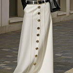 Loose Buttoned No Belt Pockets Solid Color Skirts Bottoms