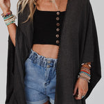 Textured Lace Trim Open Front Kimono Cardigan