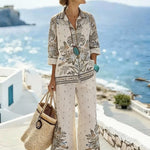 Women'S Casual Printed Cotton And Linen Two-Piece Set