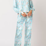 Christmas Printed Velvet Lace-up Long-sleeve Pocket Top and Elastic Waist Wide-leg Pants Set