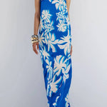 Fashion Vacation Satin Unique Print Off Shoulder Maxi Dress