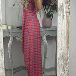Retro Print Casual Split Top Two-Piece Set