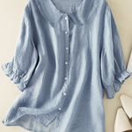 Cotton And Linen Solid Color Five-Quarter Sleeve Lapel Loose Shirt