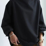 Long Sleeves Loose Solid Color High-neck Sweatershirt