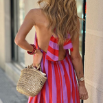 Casual Red Striped Loose Backless Long Dress