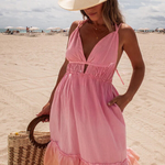 Living for Beach Days Linen Blend Gradient Pocketed Halter Maxi Dress