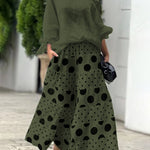High Waisted Loose Contrast Color Elasticity Pockets Polka-Dot Split-Joint Pants Trousers