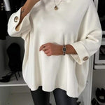 Elegance and Modern Knit Button Detail Half Sleeve Loose Sweater