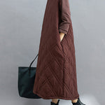 Simple Split-Joint High-Neck H-Line Quilted Midi Dress