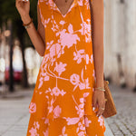 A-Line High Waisted Falbala Printed Split-Joint Tied Tiered V-Neck Mini Dresses