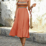 A-Line High Waisted Contrast Color Jacquard Pleated Split-Joint Adjustable Straps Midi Dresses