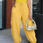 Loose Drawstring Elasticity Pockets Solid Color Casual Pants Bottoms Cropped Trousers Trousers