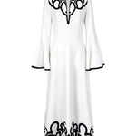 A-Line Flared Sleeves Abstract Printed Contrast Color Hollow Line Split-Joint Stand Collar Maxi Dresses