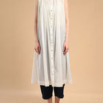 Loose Sleeveless Pleated See-Through Round-Neck Midi Dresses