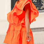 A-Line High Waisted Buttoned Pleated Ruffled Solid Color Tied Waist Lapel Mini Dresses