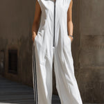 White Sporty Stripe Wide-Leg Jumpsuit