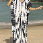 Loose Short Sleeves Printed Split-Side Sun Protection V-Neck Maxi Dresses