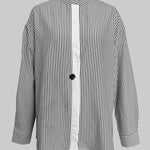 Long Sleeves Loose Buttoned Striped Stand Collar Blouses&Shirts Tops