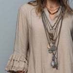 Vintage Lace Trim Ruffle Cuffs Cotton Linen Blouse