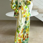Satin Floral Print Back Tie-up Button Down Oversized Blouse