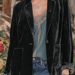 Solid Velvet One Button Long Sleeve Blazer