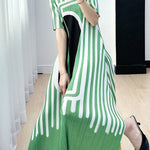 A-Line Loose Pleated Printed V-Neck Midi Dresses