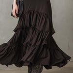 Retro Layered Ruffle Hem Midi Dress