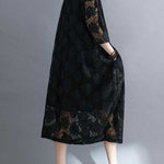 Half Sleeves Loose Hollow Solid Color Round-Neck Midi Dresses