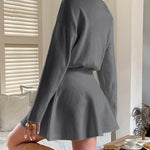 A-line High Waisted Elasticity Solid Color Round-neck Mini Dresses Sweater Dresses
