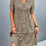 Short Sleeves Flower Print Split-Joint V-Neck Mini Dresses