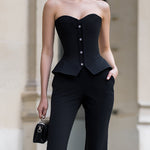 Black Strapless Corset Peplum & Wide-Leg Trouser Set