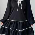 A-Line Long Sleeves Elasticity Pleated Tied V-Neck Mini Dresses