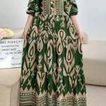 Printed lantern sleeves loose dress