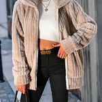 Lapel Collar Zipper Long Sleeve Solid Color Mid-length Double-sided Plush Jacket