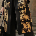 Long Sleeves Loose Buttoned Contrast Color Pockets Notched Collar Woolen Coat