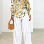 V-neck cardigan lantern sleeve shirt fashionable women's tops