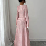 A-Line Bodycon Ribbed Knit Split-Joint Square-Neck Maxi Dresses