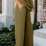 Quilted Textured Short Sleeve Top and Wide Leg Pants Set