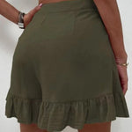 Women Summer Cotton Casual Plain Natural Ruffled Shorts