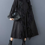 A-Line Long Sleeves Buttoned Split-Joint Lapel Midi Dresses Shirt Dress