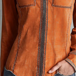 Vintage Burnt Orange Utility Zip Denim Jacket