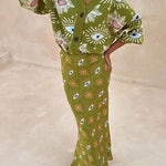 Mysterious Magic Knit Eye Heart Pattern Button Up Long Sleeve Loose Cardigan