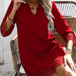 A-Line Loose Hollow Solid Color V-Neck Mini Dresses