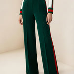 Loose Wide Leg Contrast Color Pockets Split-Joint Striped Pants