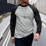 Men's Retro Casual Colorblock Round Neck Long Sleeve T-Shirt